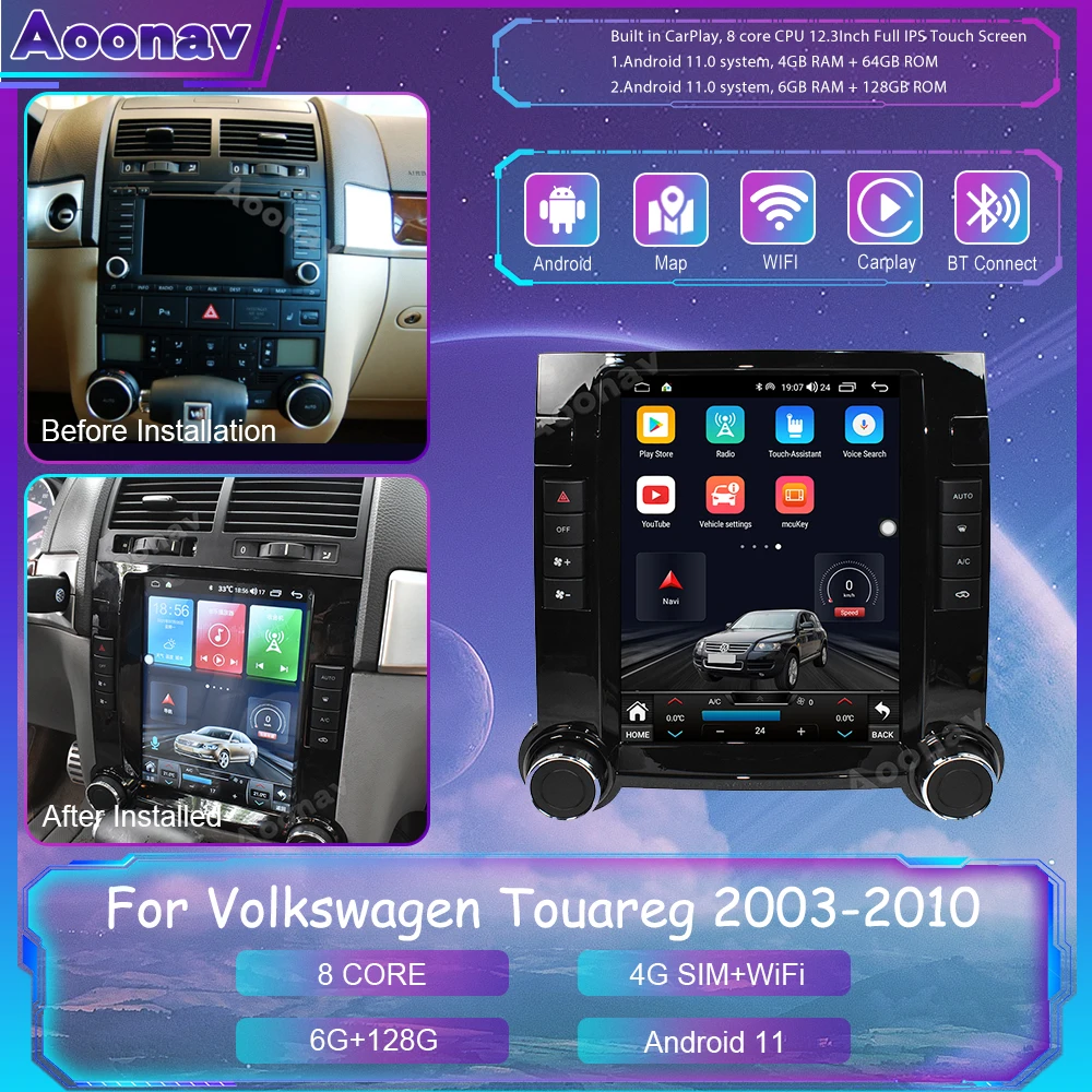 Radio Multimedia con GPS para coche, Radio con Android 11, 128G, para Volkswagen Touareg 2003-2010, receptor de pantalla Tesla, reproductor de DVD ESTÉREO