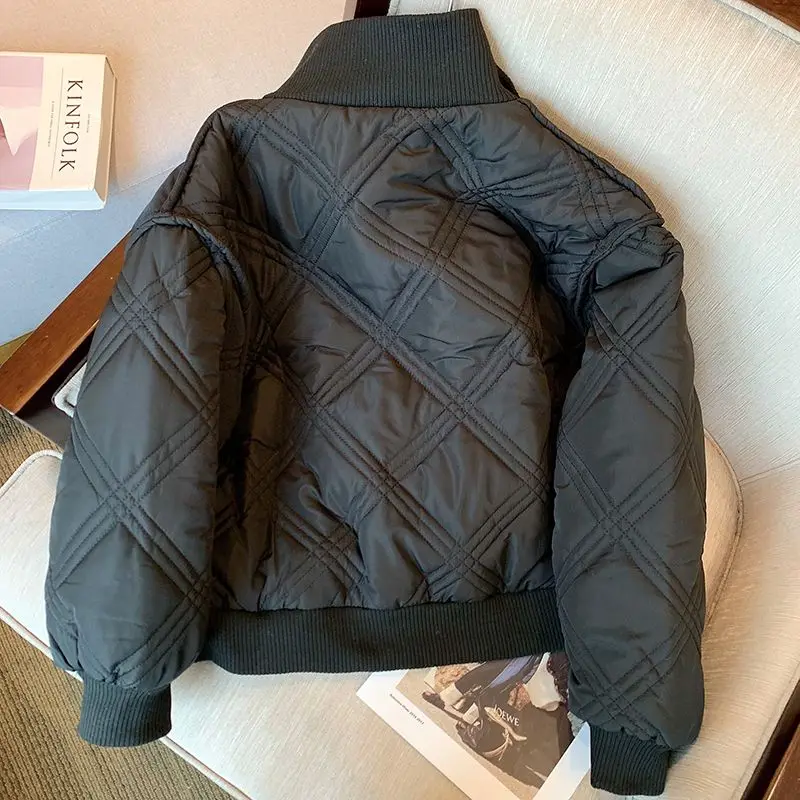 Women Winter Vintage Loose Pockets Cotton Padded Jackets Fashion Autumn Parkas Female Outerwear Streetwear Diamonds Tops S47