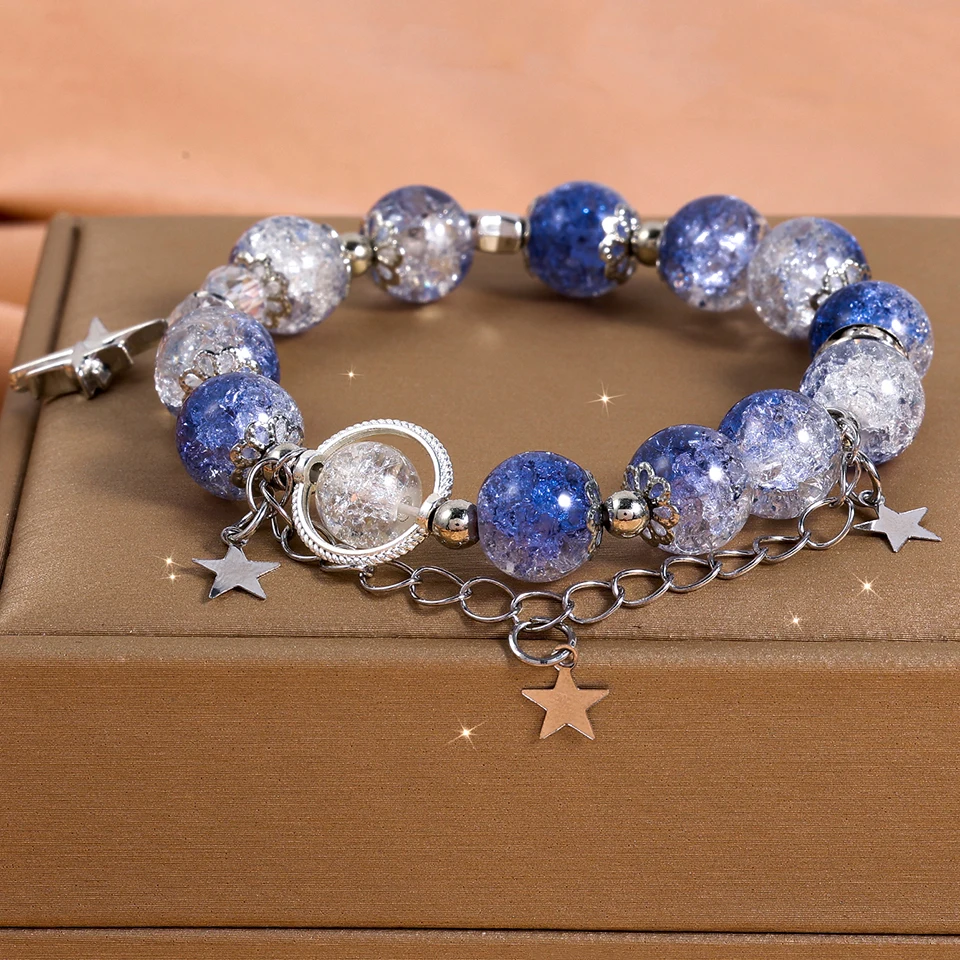 Женский эластичный браслет с бусинами и кристаллами