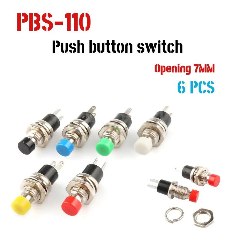 

6pcs PBS-110 7MM Momentary Push button Switch Press the reset switch Momentary On Off Push Button Micro SwitchNormally Open NO