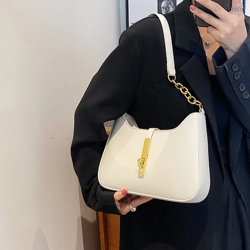2023 Autumn Women's Underarm Shoulder Bag Metal Chain Colored Handbag Small Square Solid Party Storage Bag Female Shoulder Bag