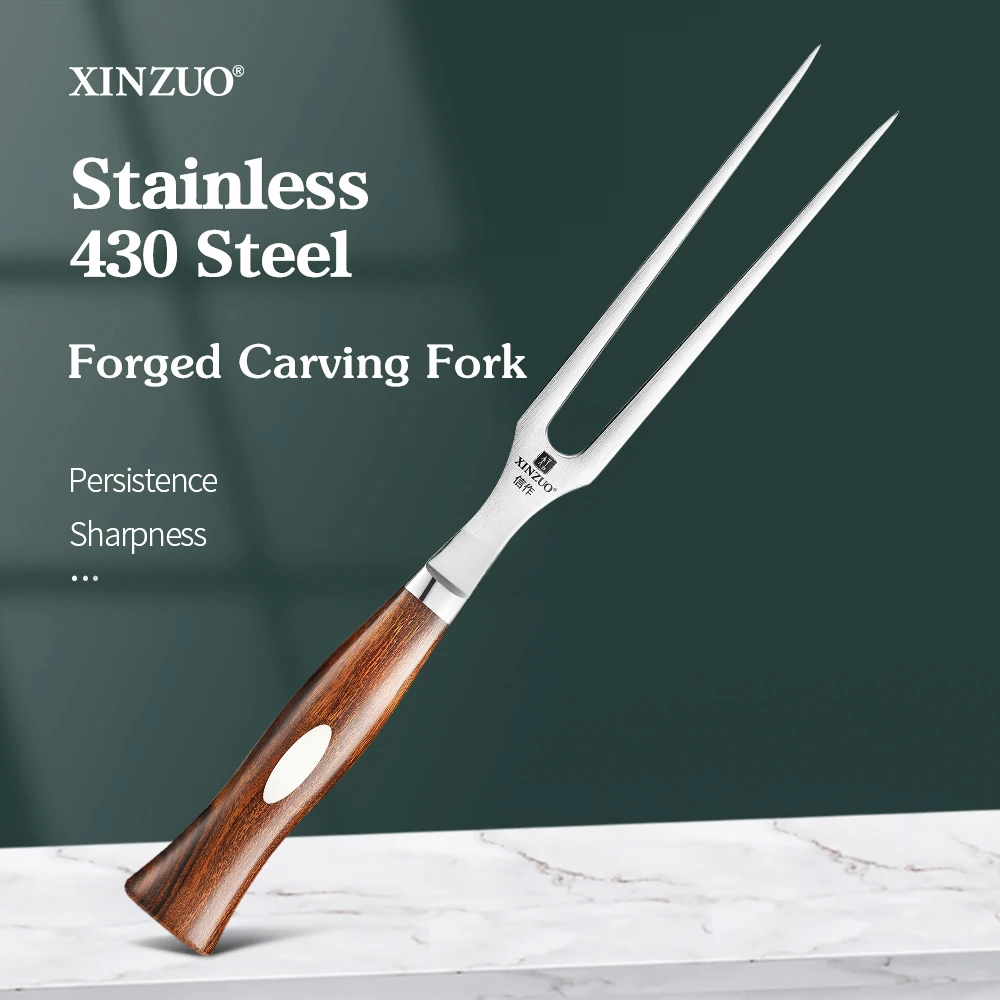 

New XINZUO Carving Fork 430 Stainless Steel Steak Fork Pork Fork High-end Stainless Steel Kitchen Fork Exquisite Gift Box