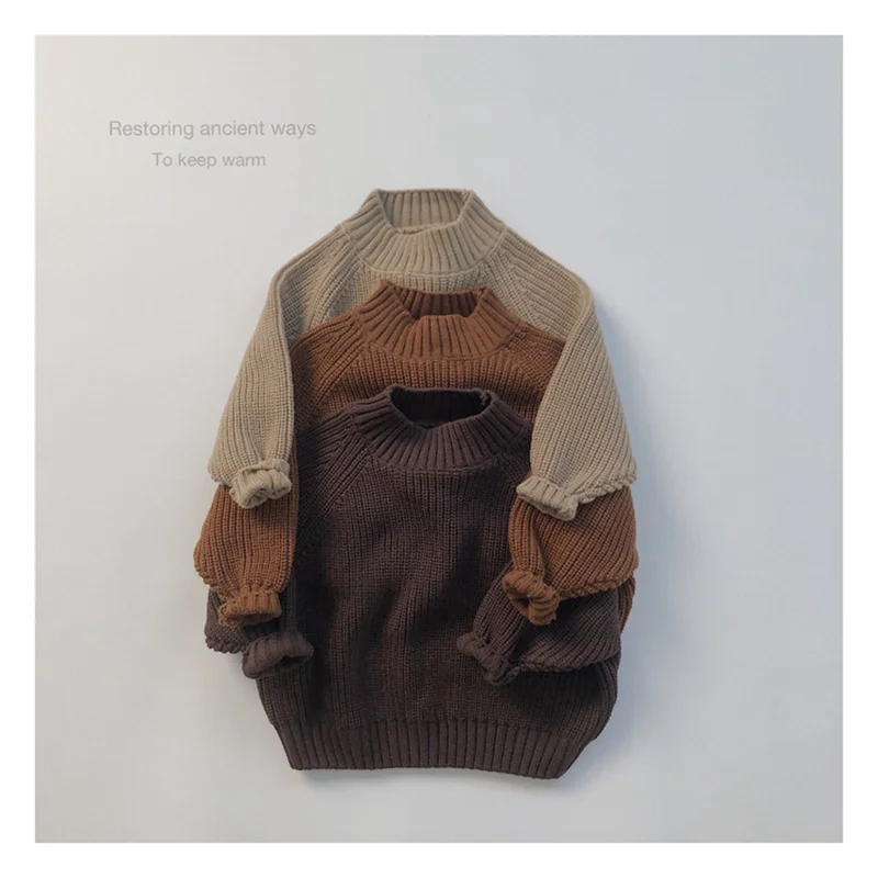 

Children's new winter clothes thickened thick needle sleeve knitted bottom semi-high collar sweater for boys and girls.
