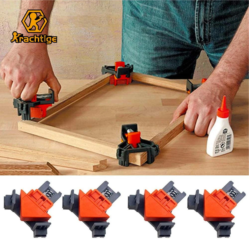 Krchtige 4Pcs 90 Degree Right Angle Clamp Fixing Clips Picture Frame Corner Clamp Woodworking Positioning Fixture Tools