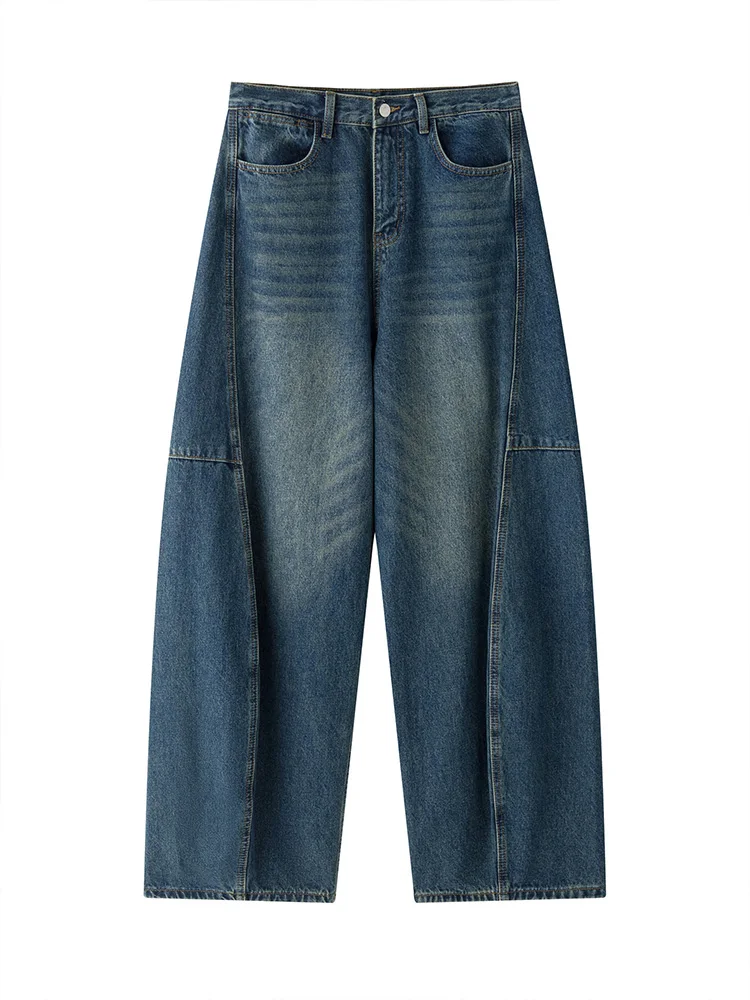 Женские винтажные мешковатые джинсы из толстого флиса зима 2024 женская уличная