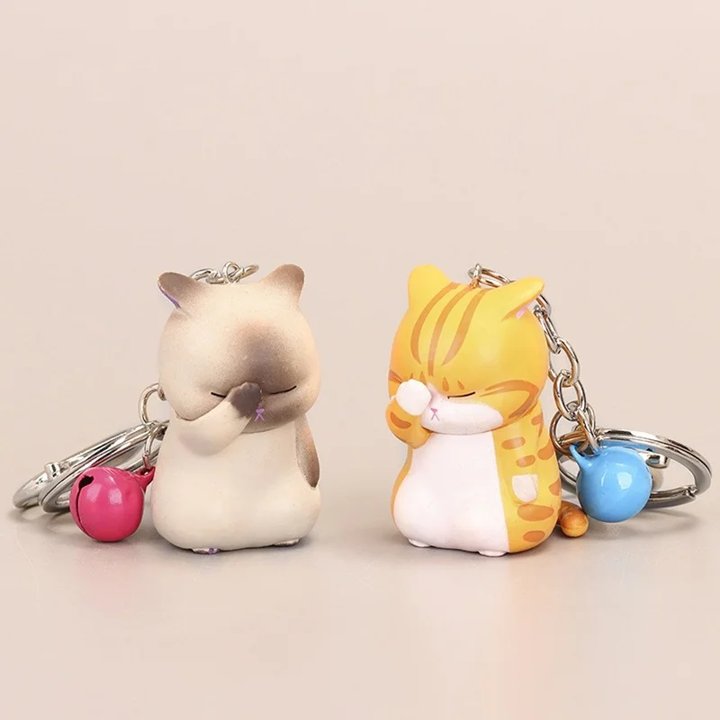 1PC Cute Shy Cat Keychains Chubby Kitten Keyring Trinket Bag Ornament Cartoon Car Keys chains  Fashion Women Jewelry Accessories