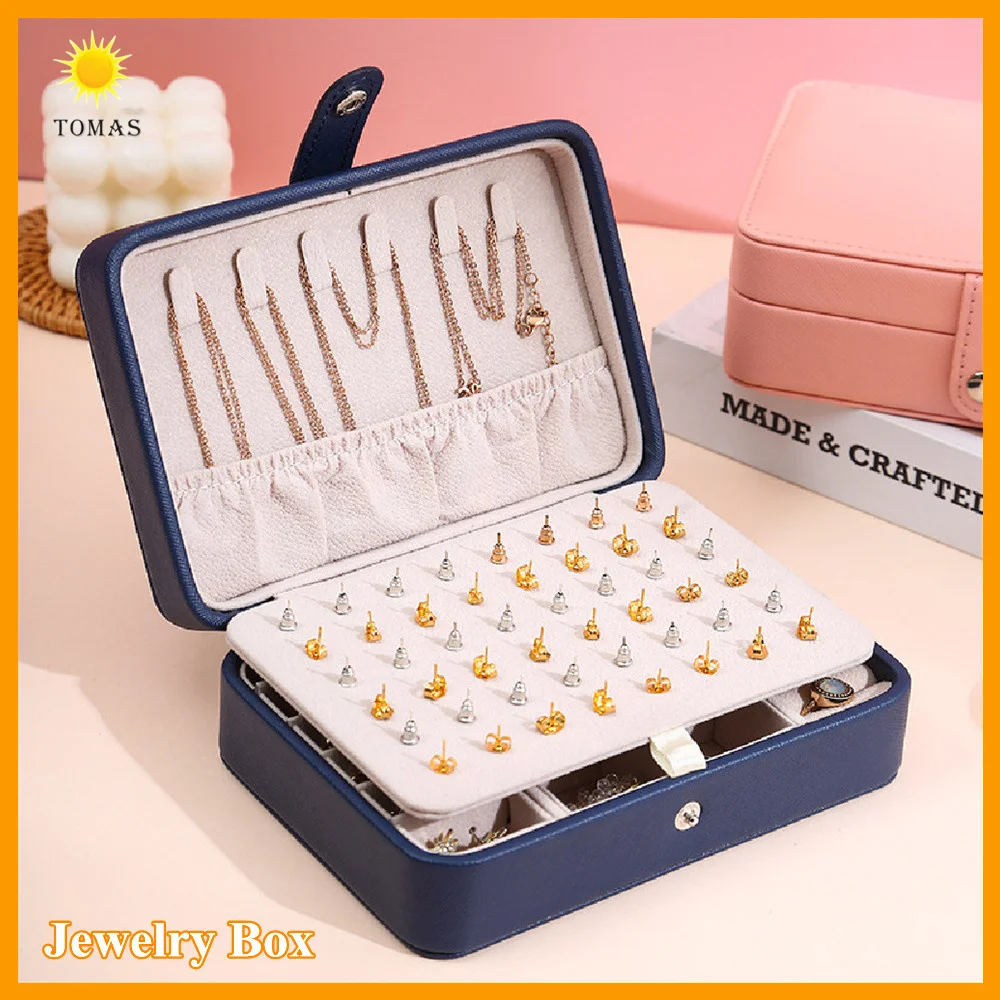 

TOMAS Navy Jewelry Container Necklace Princess Wood Dressing Case Household Showcase Push-button Earrings Ring Display Boxes