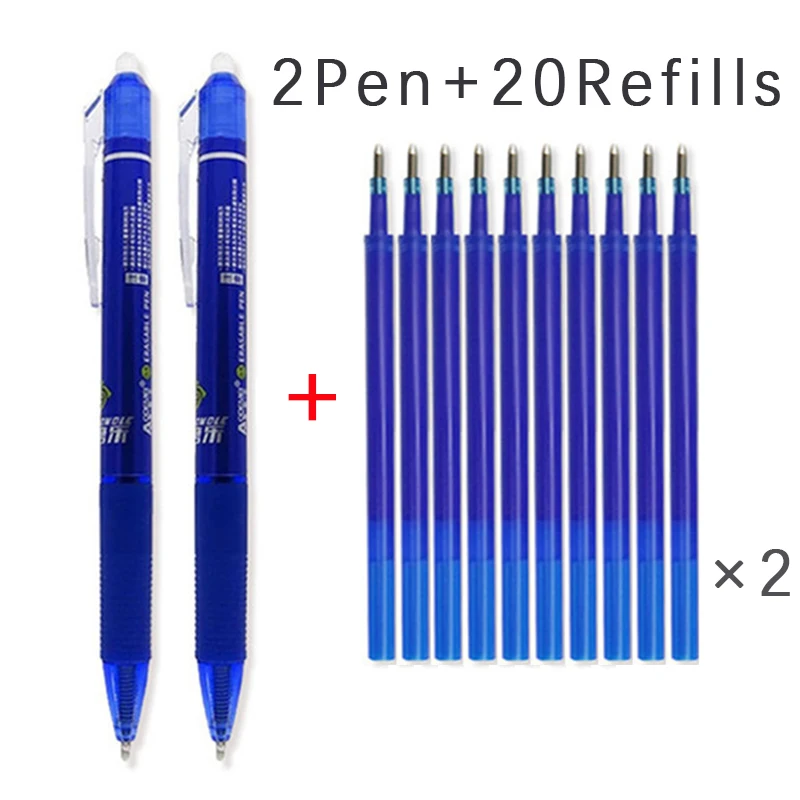   대용량 잉크 지울 수 있는 리필 0.5mm 총알 펜촉, 지워지는 젤 펜, 세척 가능한 손잡이, 사무실 학교 필기용품, 2 + 20PCs 
