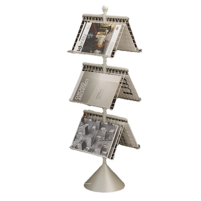 

Book Shelf Metal Mid-Ancient Living Room Villa Light Luxury Vertical Rotating Magazine Rack