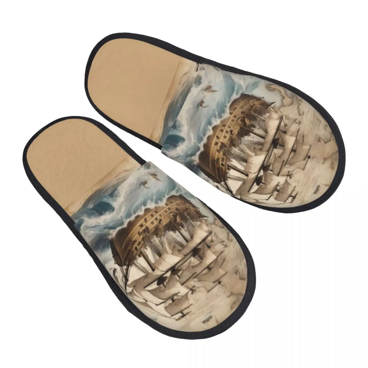 Домашние тапочки с картой сокровищ парусными судами плюшевые осенне-зимняя