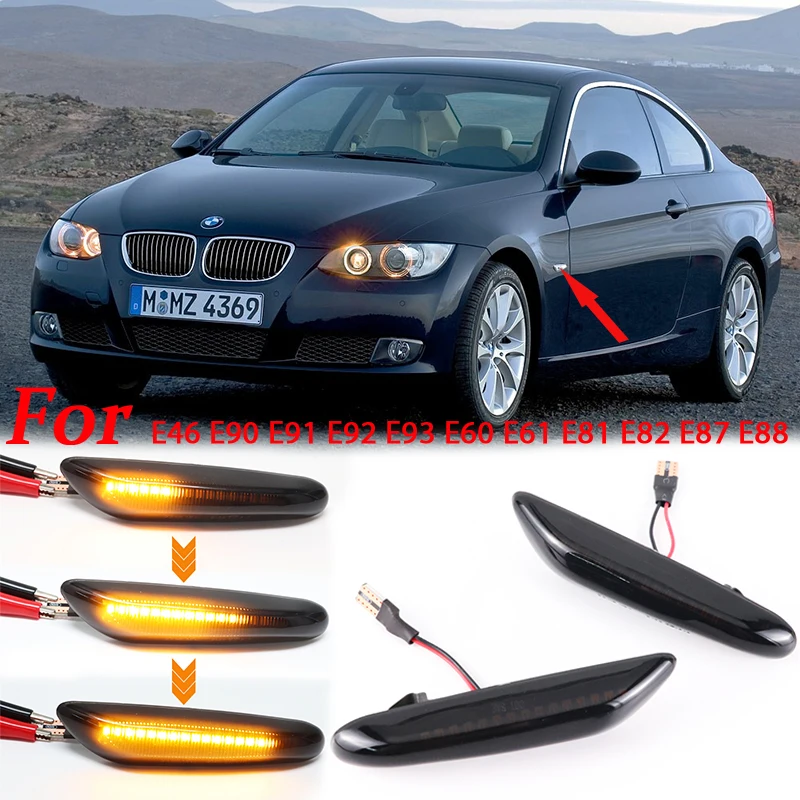 

2pcs Smoke Lens Dynamic Flowing LED Turn Signal Side Marker Light Blinker Lamp For BMW E90 E91 E92 E93 E60 E61 E87 E81 E82 E46