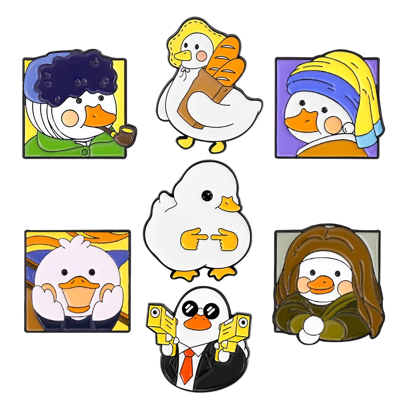 Creative Duck Meme Enamel Pin Custom Ducklings Oil Painting Brooches Classic Cartoon Fun Collar Badge Jewelry Gift for Kids