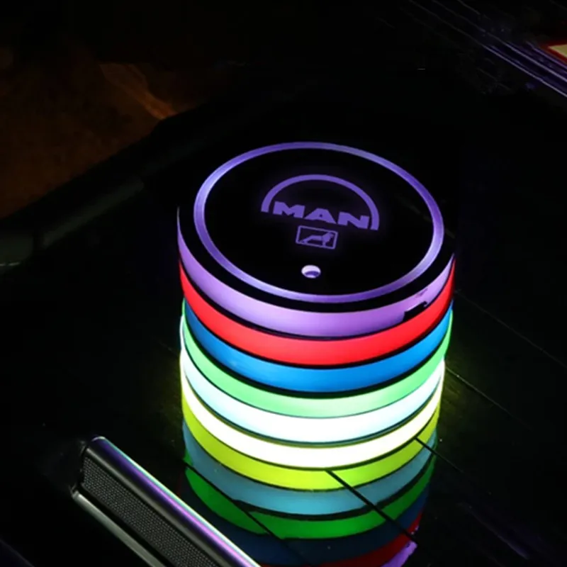 

2PCS Luminous Car Cup Coaster Holder Led Atmosphere Light Induction Colorful Modification Ambience Light For MAN TGX TGM TGS TGE
