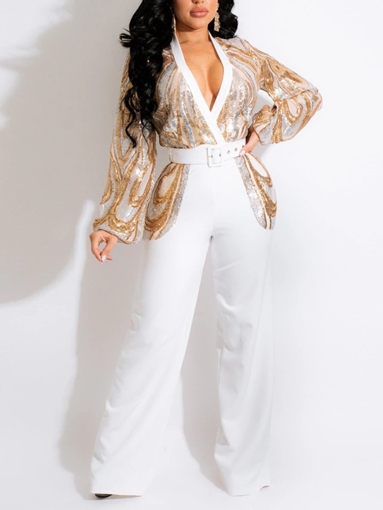 Пикантные женские комбинезоны с блестками блестящий цельный комбинезон длинным