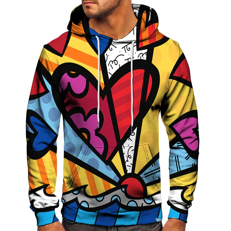 

Colorful Lattice Love Heart Pattern Print Men Hooded Sweatshirt Women Casual Outdoor Tracksuit Pullover Male Hoodies Size S-6XL