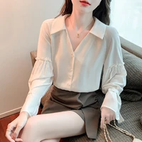 v neck long sleeve shirt blouse women korean fashion chiffon solid color blouses casual women tops office lady spring new 609f