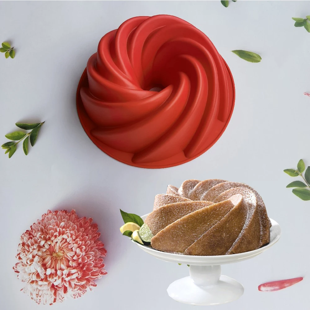 

Large Spiral shape silicone Bundt Cake Pan Bread Bakeware Mold baking Tools Cyclone Shape Cake Mould DIY Baking Tool