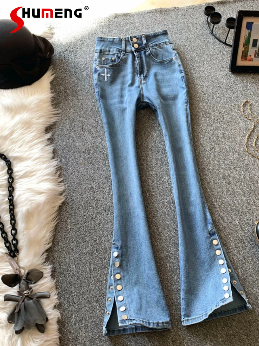 

Fashion Cotton Stretch Slimming Buttons Split Jeans Women High Waist Slimming Denim Pants 2022 Summer Pantalones Vaqueros Mujer