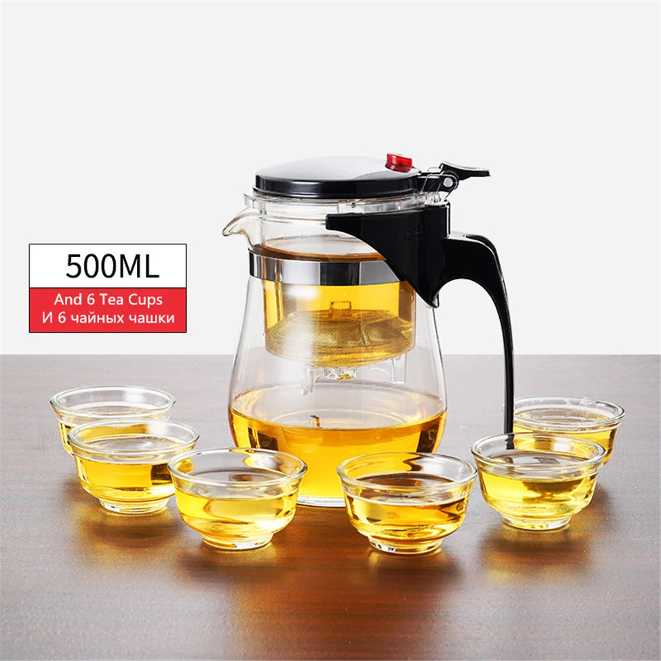 

1pot 4cups Heat Resistant Glass TeaPot Tea Infuser Chinese Kung Fu Tea Set Kettle Coffee Glass Maker Convenient Office Tea Pots