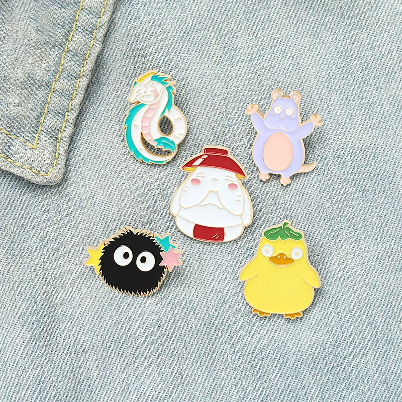 

Japanese Anime Enamel Pin Dragon Mouse Duck Carrot Coal Brooches Spirit World Movie Jewelry Gift for Fans Friends