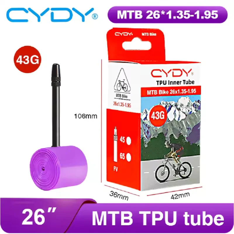 Фото Велосипедная камера CYDY TPU 43 г для MTB 26/27.5 дюймов, 26/27.5x1.35, 1.4, 1.5, 1.75, 1.85, 1.95 дюймов, для горных велосипедов, 26/27.5 дюймов №2