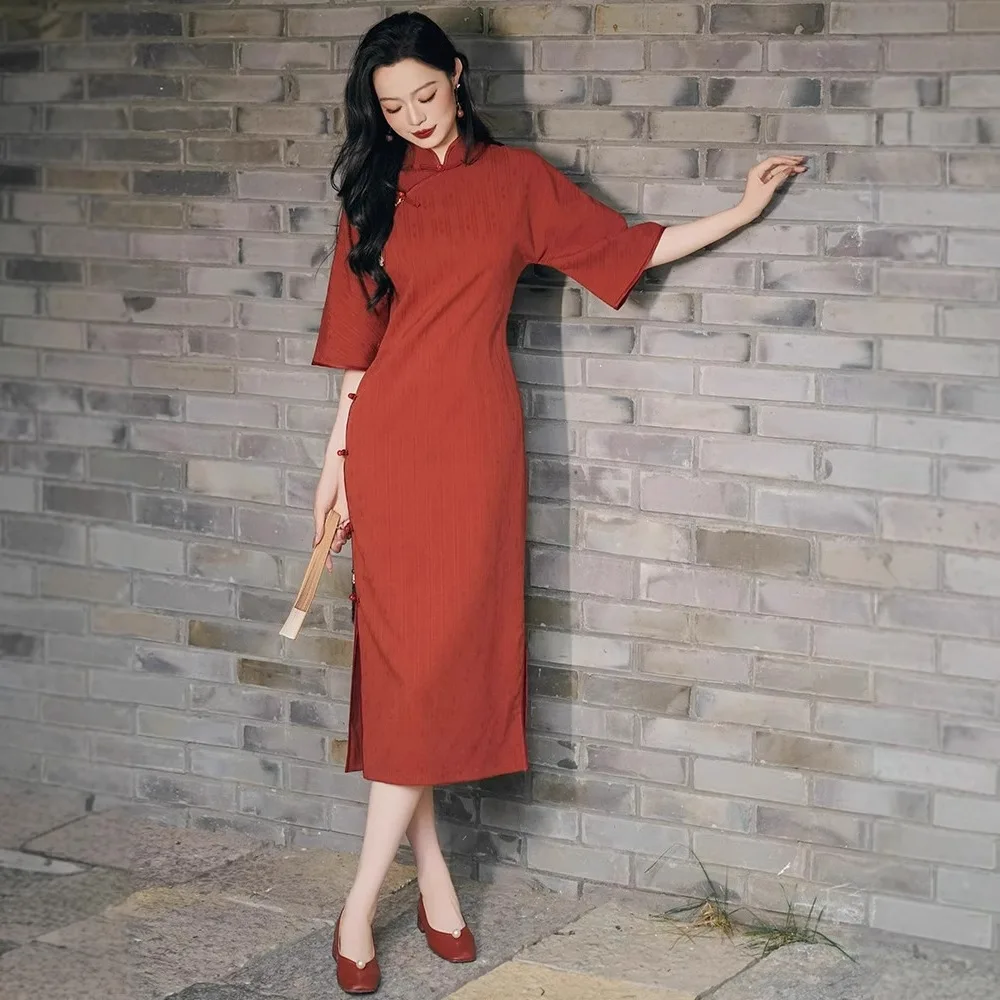 FIKOO Женские темно-красные Cheongsam платья S2655