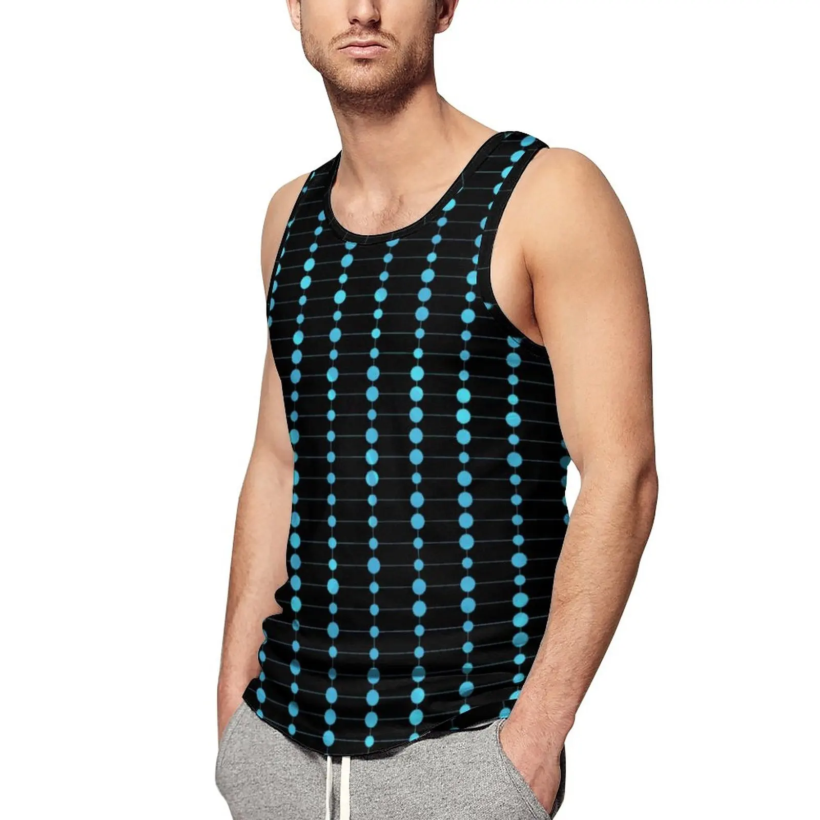 

Blue Dots And Stripes Tank Top Man's Modern Art Tops Summer Custom Bodybuilding Muscle Oversized Sleeveless Shirts