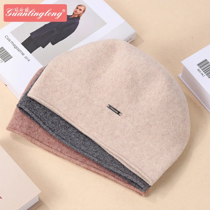 2023 Female Boutique Cashmere Blend Winter Hat Fur Warm Soft Wool Women Skullies Beanies Wholesale Fedora Retro Lady Caps