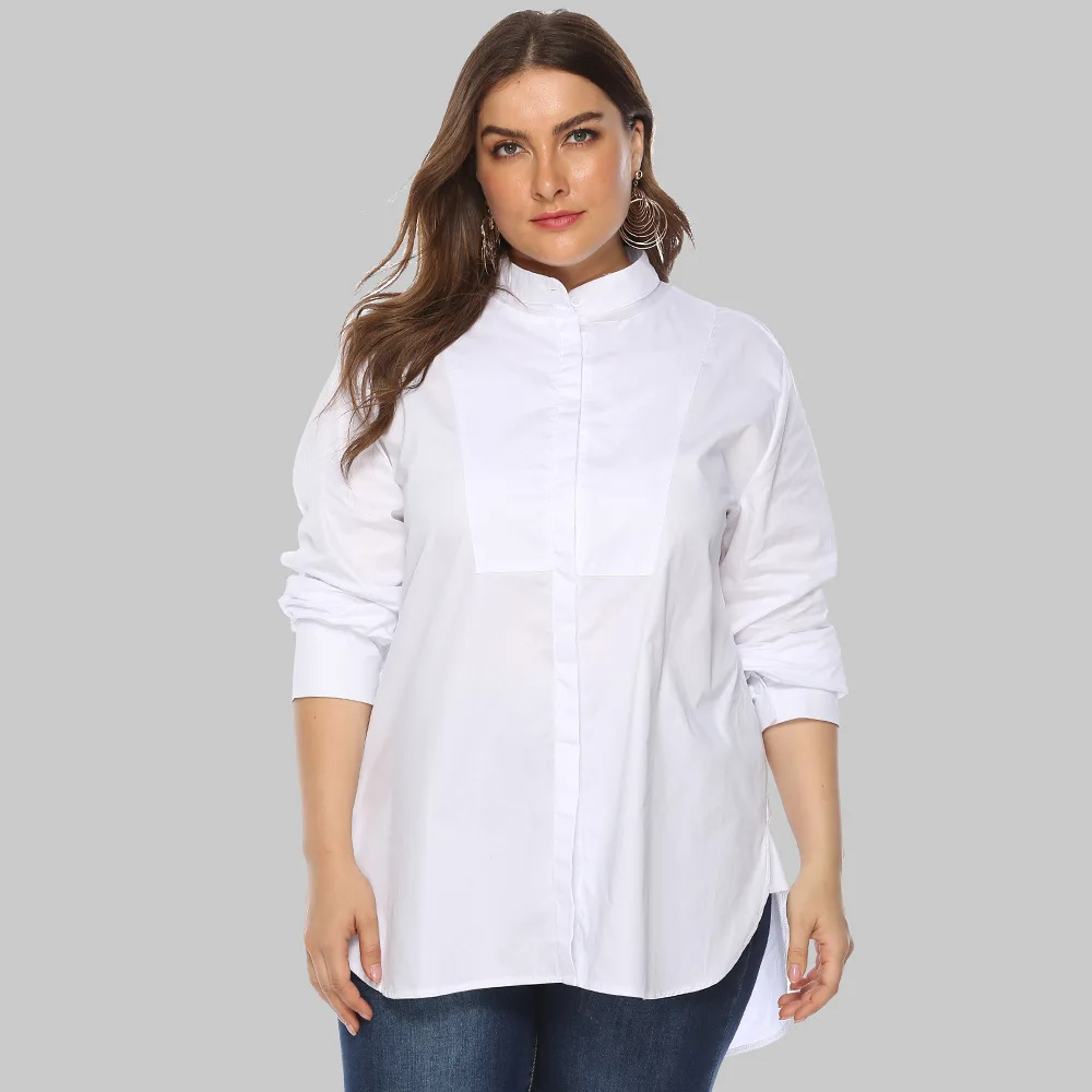 5XL Plus Size Women's Clothing Autumn Fashion Casual White Simple Bottoming Long Sleeve Ladies Shirt Minimalist Style Oversized