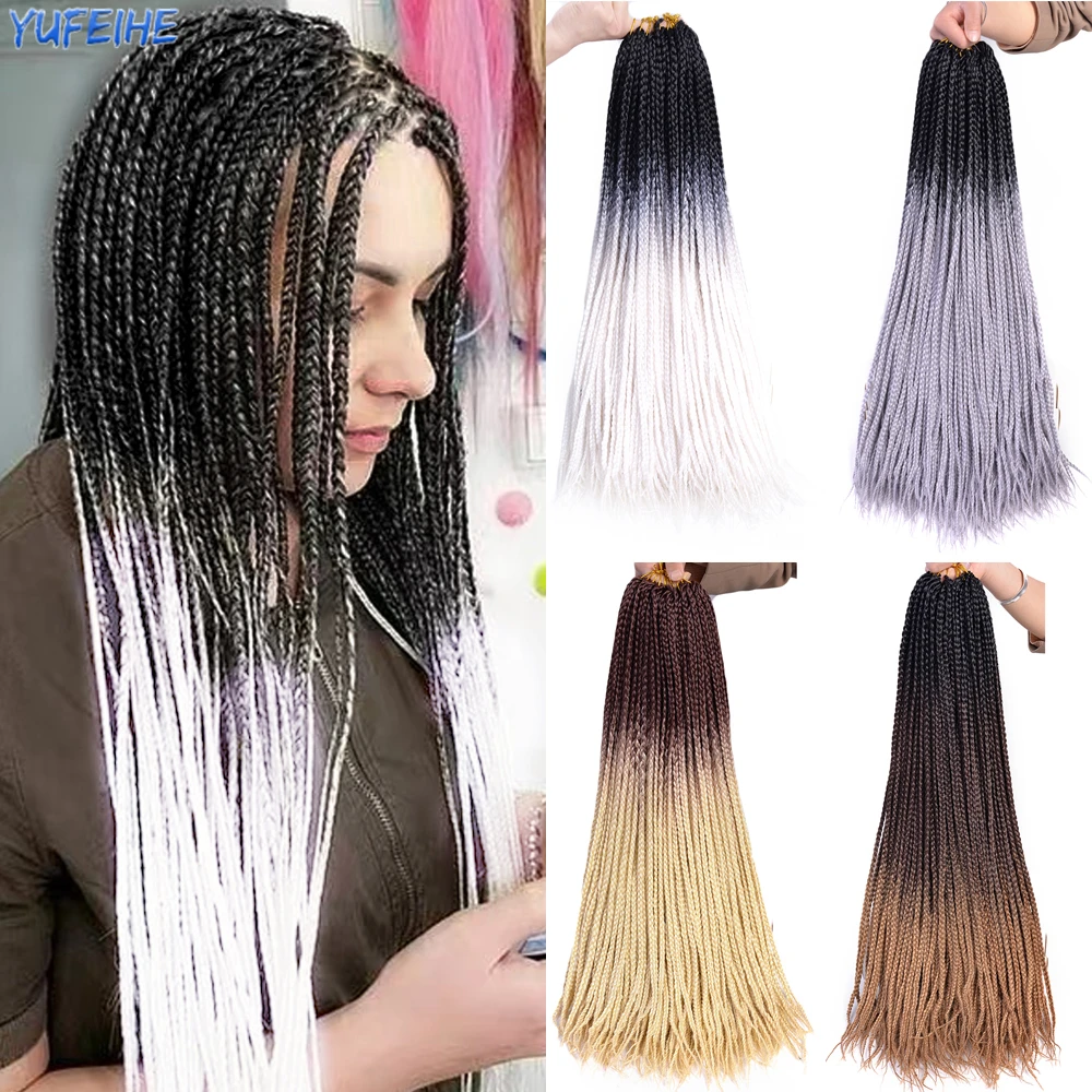 

Yufeihe Box Braids Crochet Hair 24 Inch Ombre Color Synthetic Handmade Braiding Hair Extensions For Women 22 Roots Black White