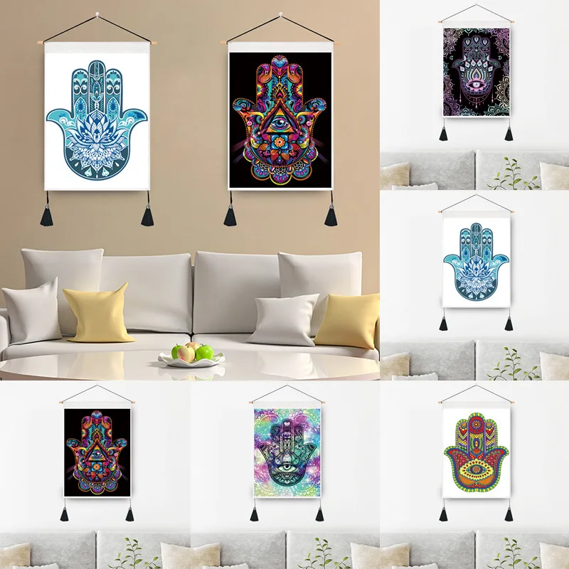 

Hamsa Hand Tapestry Evil Eye Black Light Tapestry Digital Printed Wall Hanging for Living Room Bedroom Dorm Room Home Decoration