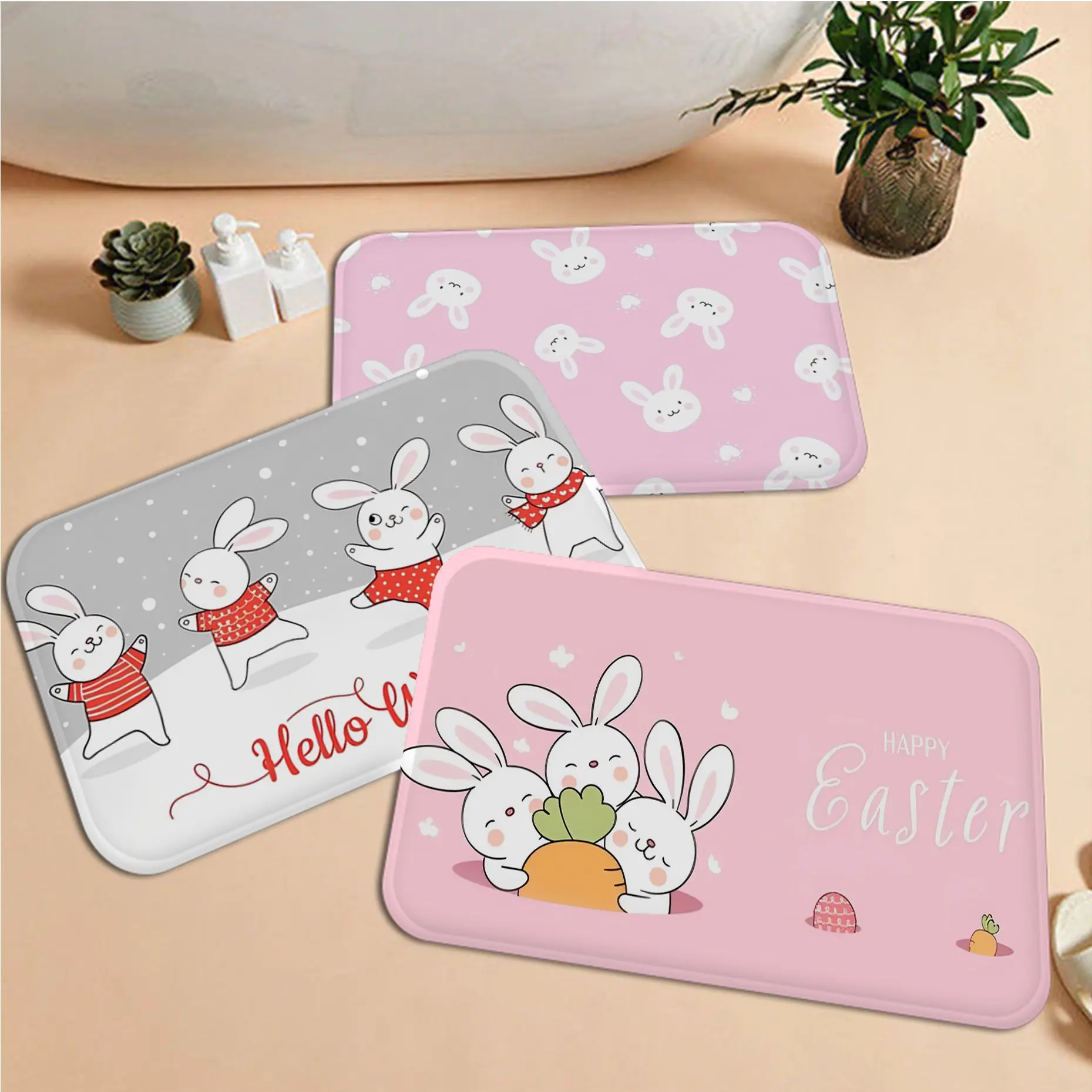 

Cute Cartoon Rabbit Door Mat Rectangle Anti-slip Home Soft Badmat Front Door Indoor Outdoor Mat Household Carpets
