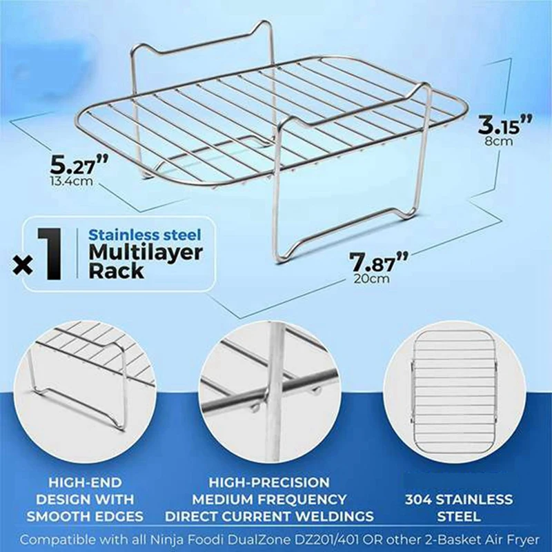 2X Air Fryer Rack For Double Basket Air Fryers, Air Fryer Accessories Compatible For Ninja Foodi DZ201/401