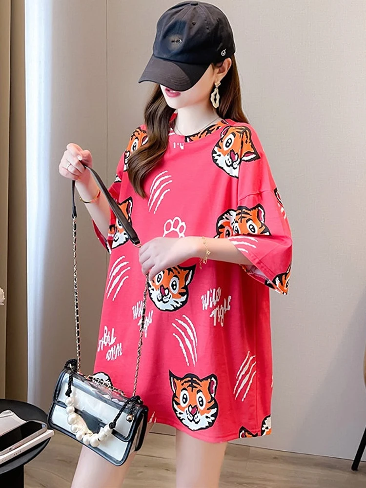 

Harajuku cartoon Printed O-Neck tees Summer Short Sleeve Woman T shirt Unisex long Tops oversized women T-Shirt Mujer Camisetas