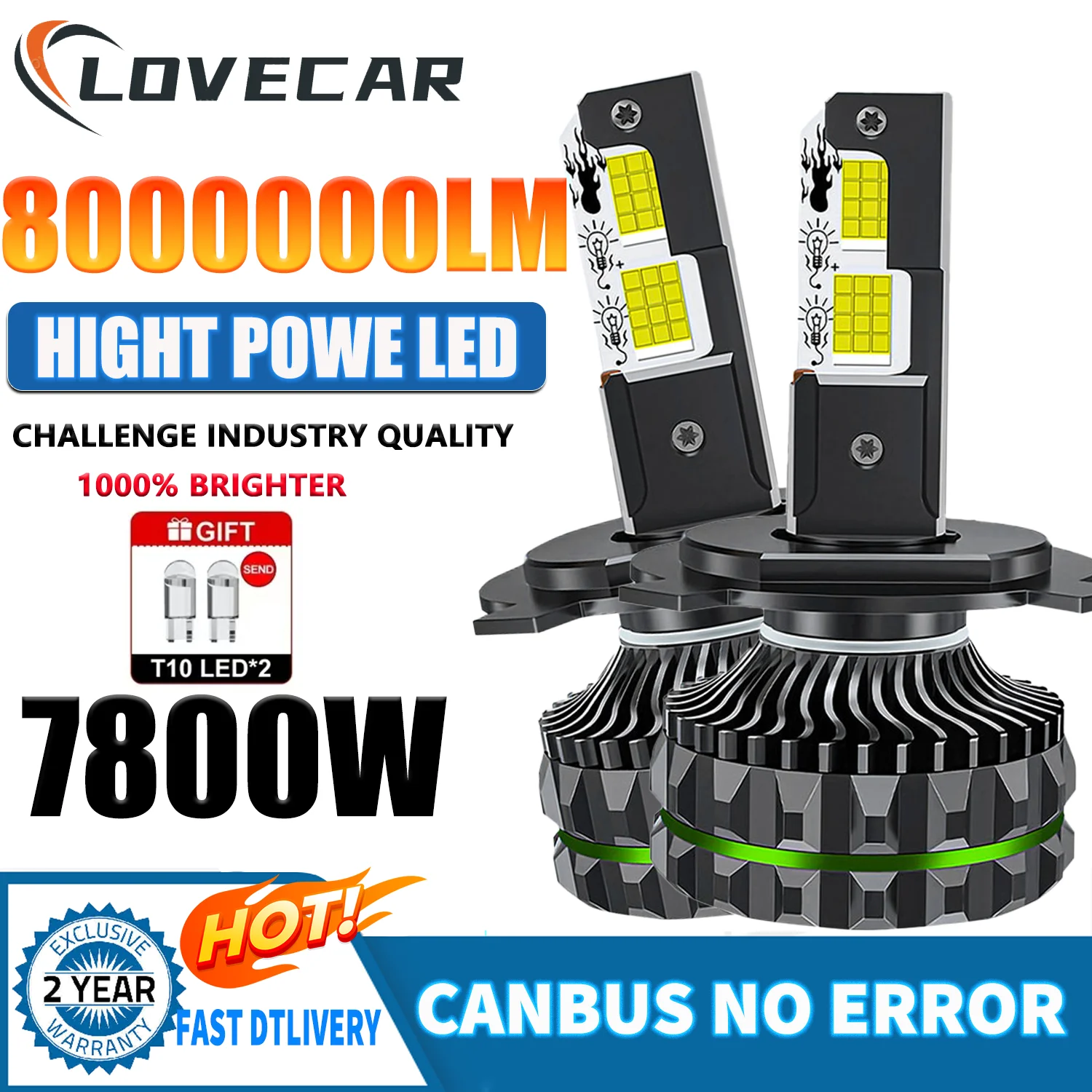 

LOVECAR 7800W LED H4 Белый Яркий 8000000LM Лампы Комбинированный Свет дальнего света Светодиодные фары Лампы Turbo 12 В 24 В Супер яркая лампа
