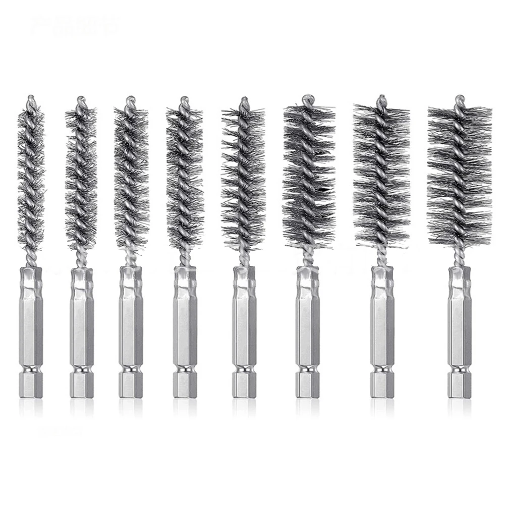 

8 Pcs Cleaning Brush Rust Cleaner Brush Stainless Steel 8-19mm For Wire Tube Machinery Cleaning Washing Polishing