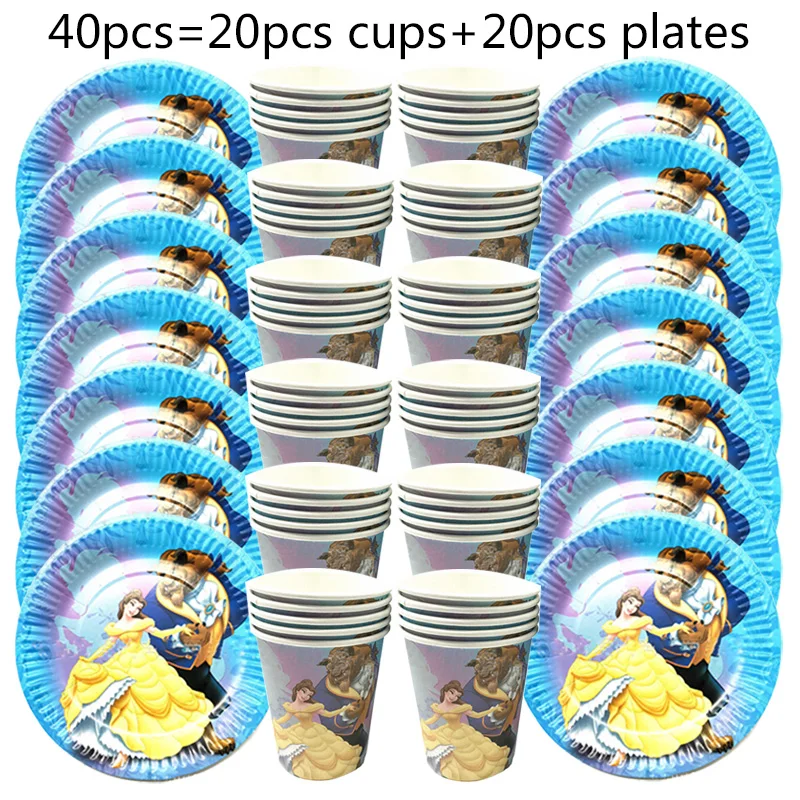 Beauty and Beast Party Supplies Disposable Tableware Set Cups Plates Tablecloth Decorations Baby Shower For Girls Birthday Party