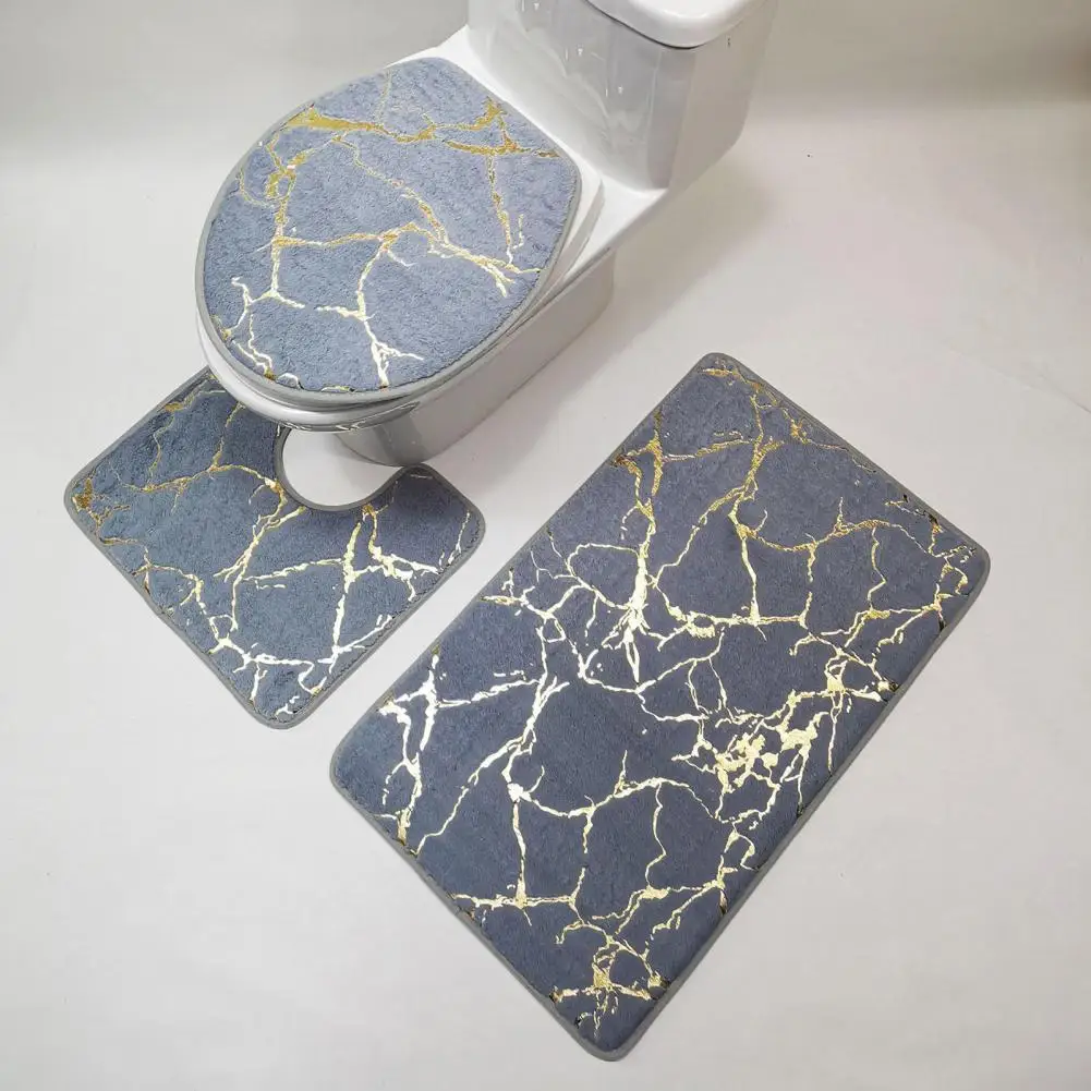 

3Pcs/Set Non-slip Toilet Carpet Quick Dry Polyester Marble Toilet Lid Cover Bathroom Rug for Home