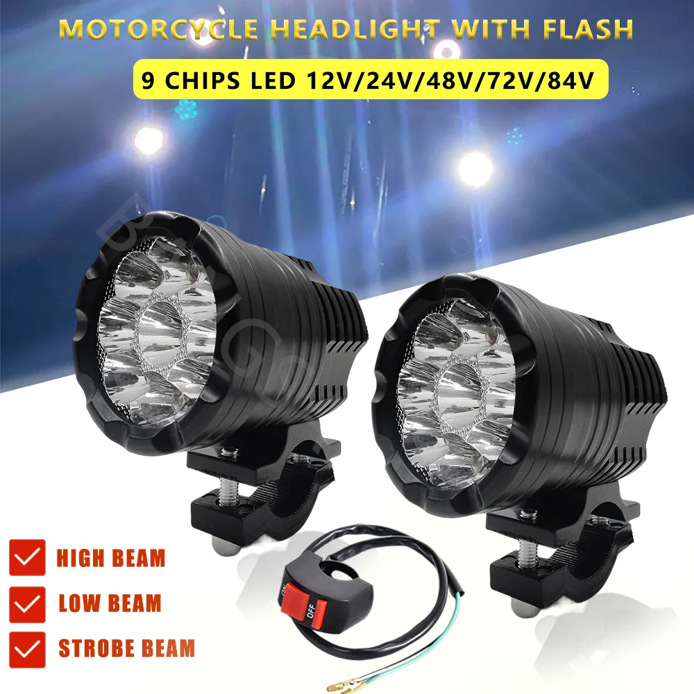 

Additional Led Headlights For Motorcycle Spotlights 12-85V Long Range LED Lights Lamp Auxiliary High/Low/Strobe Moto Fog Lights