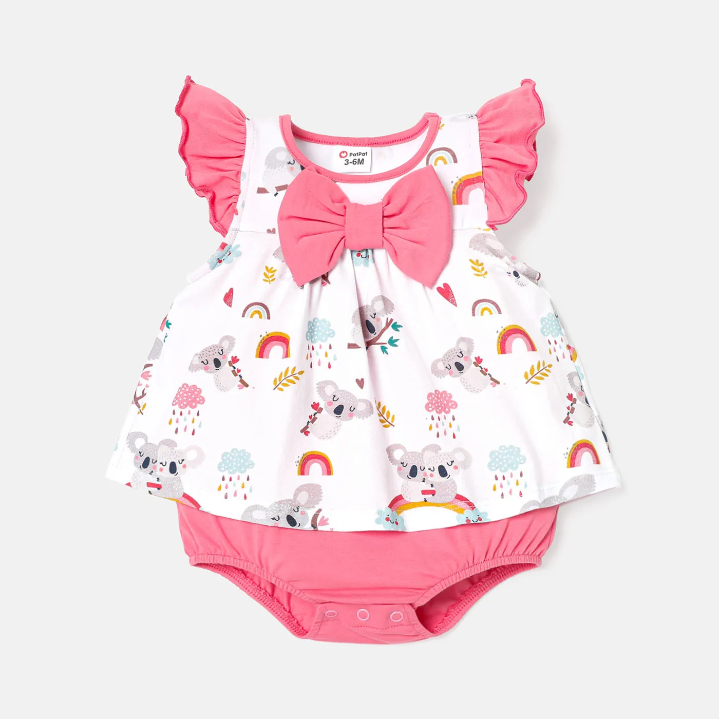

PatPat Baby Girl Cotton Koala Print Bowknot Design Flutter-sleeve Romper
