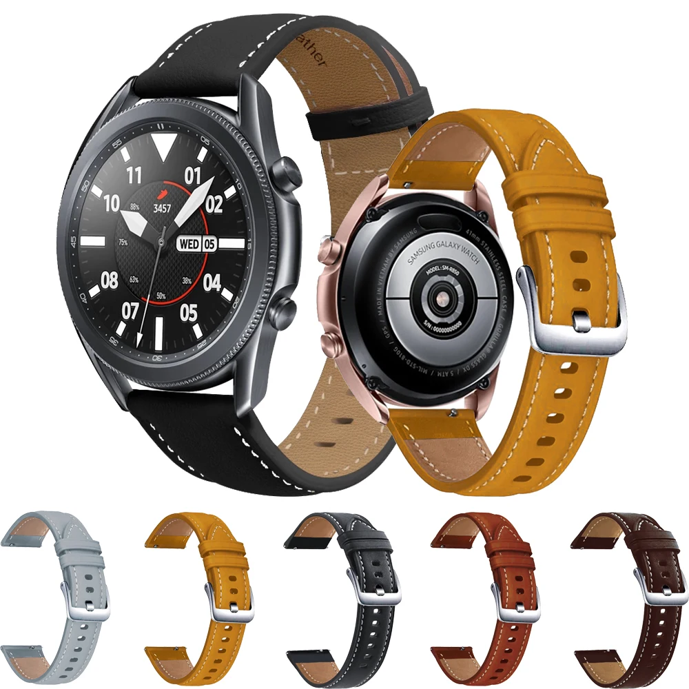 

Ремешок кожаный для Samsung Galaxy Watch 3 41-45 мм 42 мм, классический металлический браслет для наручных часов 4 5 pro 45 мм, 20 мм 22 мм
