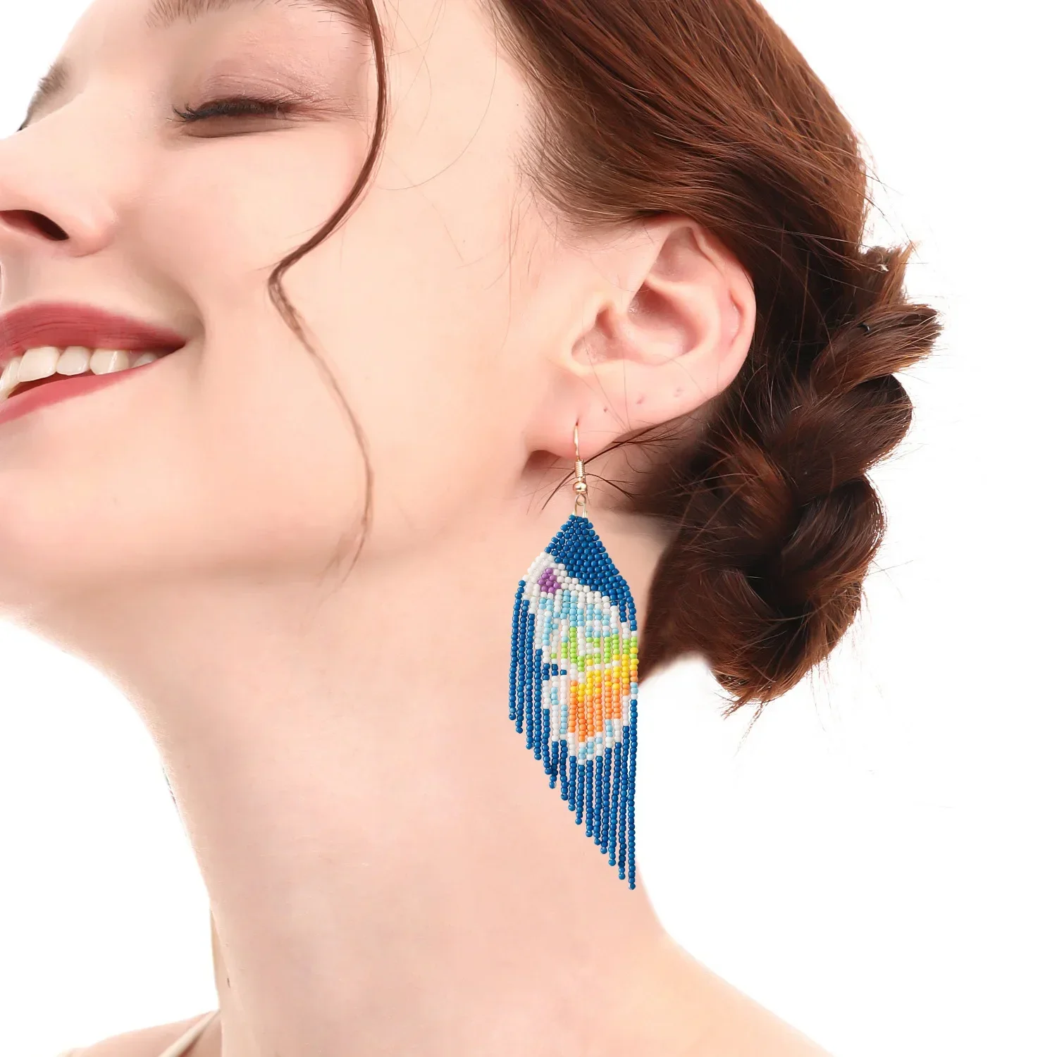 Серьги из бисера ручной работы 2025 кисточка дизайн бабочки симметрия