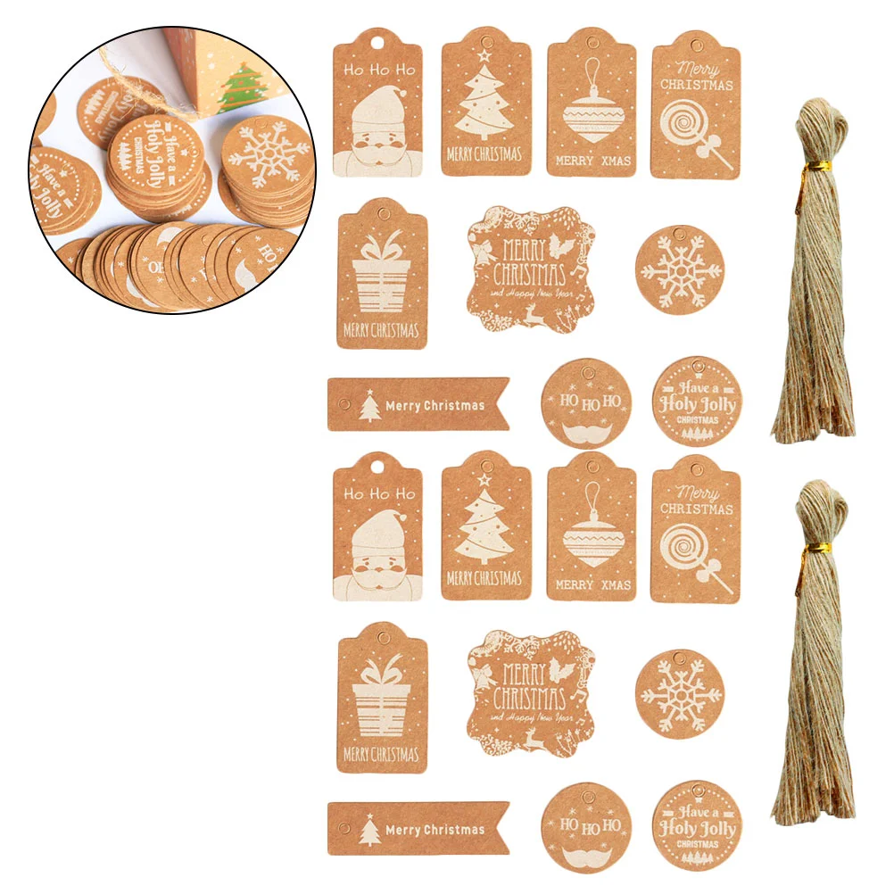 

200PCS 2021 Christmas Labels Kraft Paper with 200PCS Rope (Yellow)