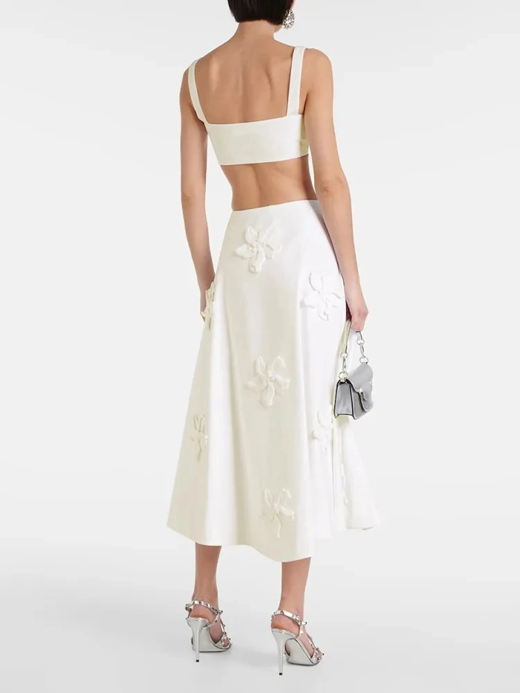 Женский комплект из двух предметов Белый Топ без рукавов с квадратным вырезом и