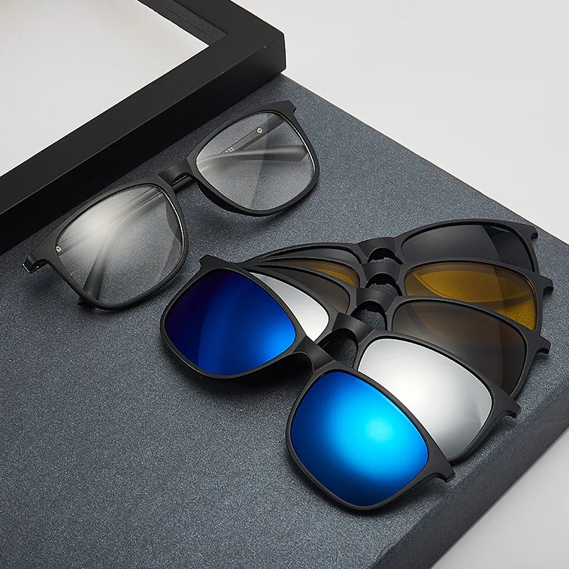 

5 In 1 Custom Men Women Polarized Optical Magnetic Sunglasses Clip Magnet Clip on Sunglasses Polaroid Clip on Sun Glasses Frame