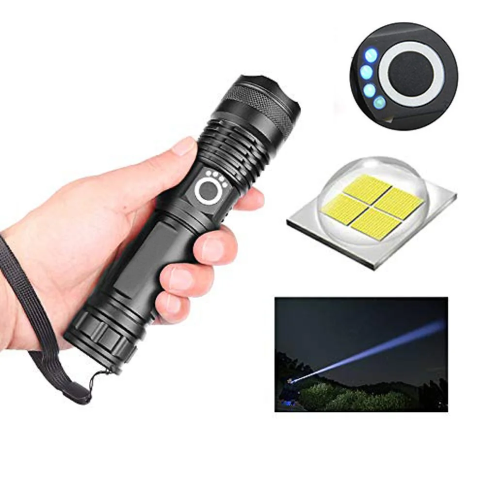 

50000lumens Aluminum Telescopic Zoom Flashlight Power Display USB Charging Outdoor Night Fishing Light Tactical LED Torch