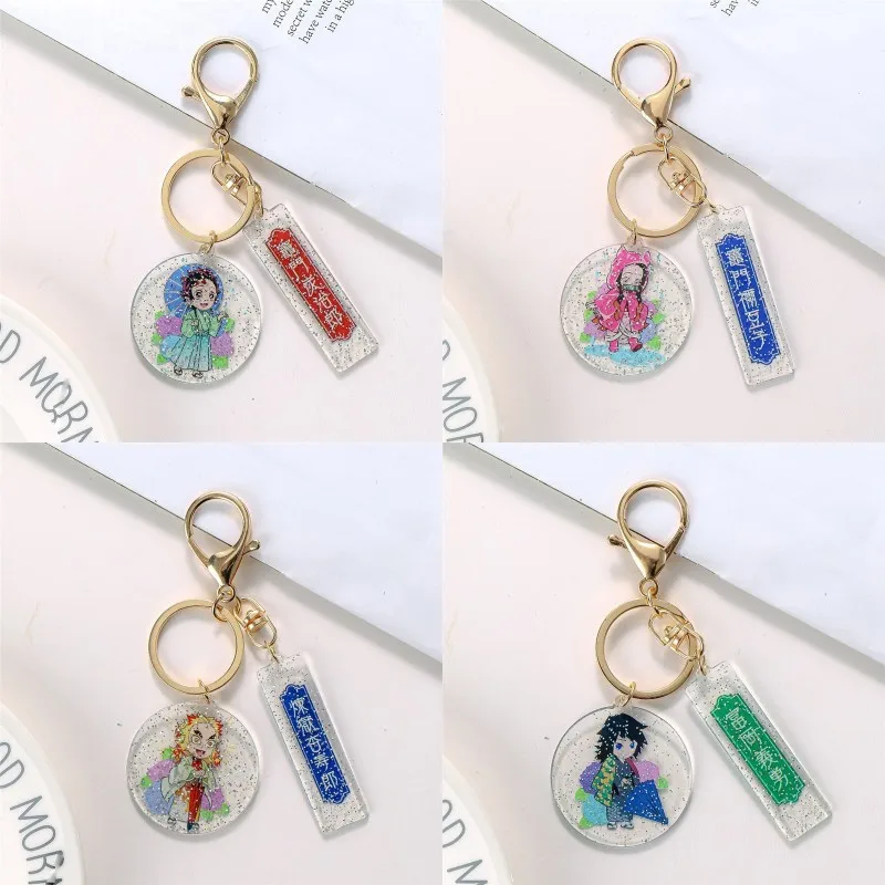 

Popular Anime Demon Slayer Keychain Kimetsu No Yaiba Acrylic Figure Kamado Nezuko Rengoku Keyrings Kawaii Bags Car Key Chains