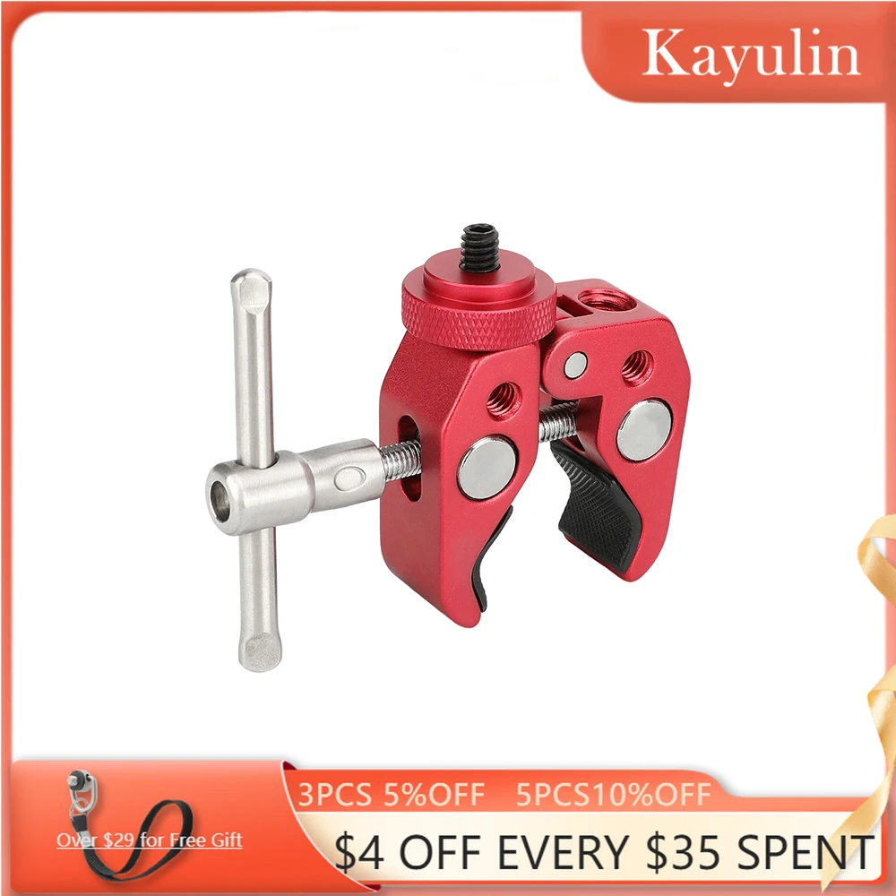 

SZRIG Super Clamp Crab Pliers Clip Magic Friction Arm (Red) With 1/4"-20 Screw Mount For DSLR Camera Studio