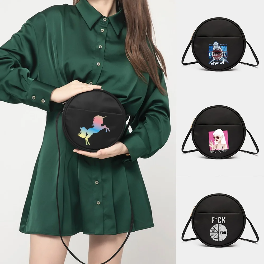 

Fashion Mini Circular Bags for Women Shoulder Messenger Bags 2022 Anime Color Printing Clutch Storage Tote Makeup Evening Pack