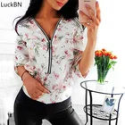 Блузка женская с V-образным вырезом, топ на молнии, Классическая Свободная рубашка с длинным рукавом, большие размеры 4XL 5XL, весна платье в горошек с цветочным принтом